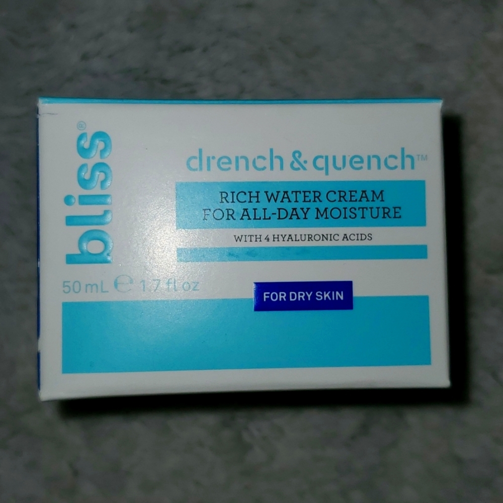 Bliss drench & quench rich water cream all day moisturizer